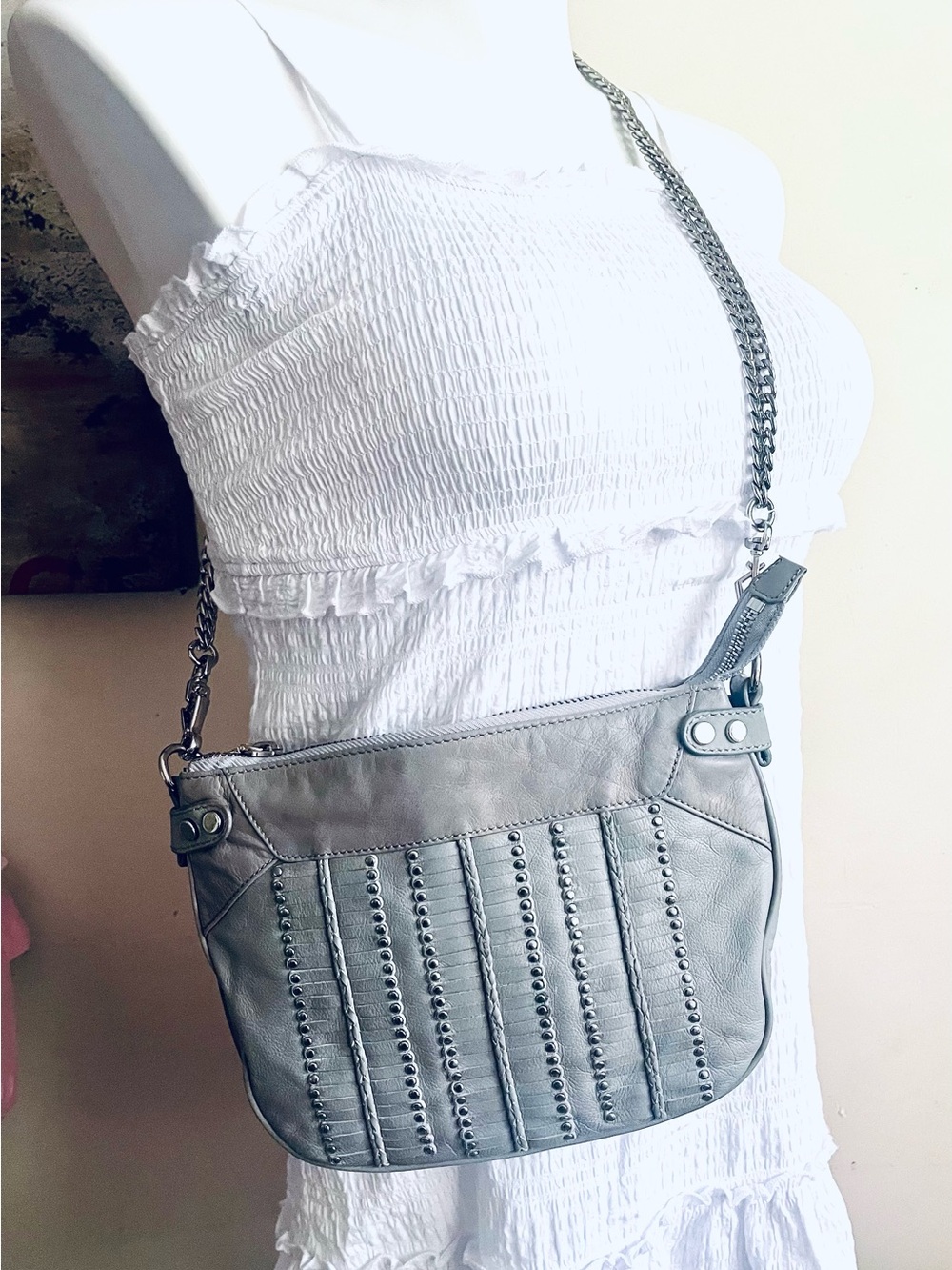 REBECCA MINKOFF Studded Leather Crossbody Bag with Chain Strap